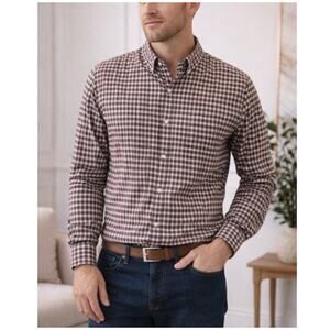 New BONOBOS Men's Brown White Check Long Sleeve Button Down Shirt Size XL